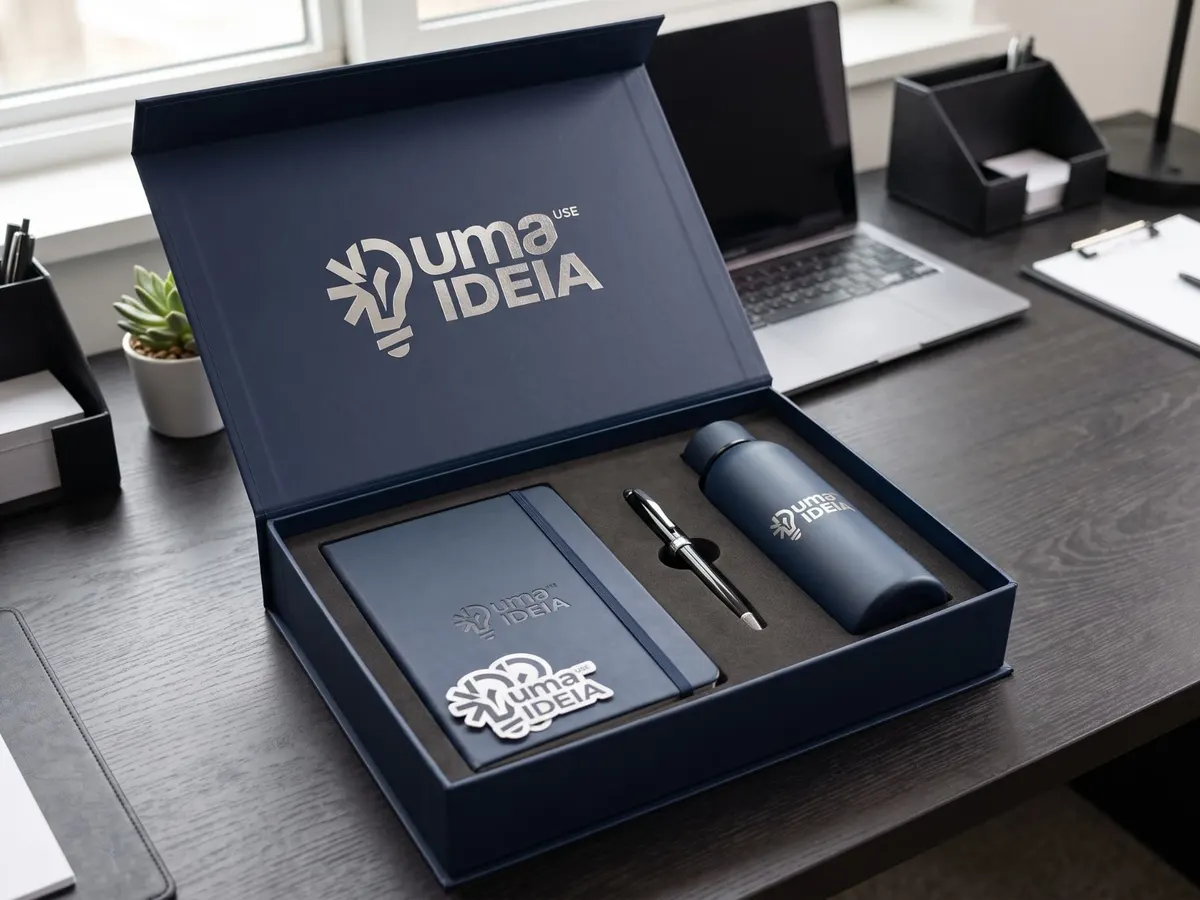 Kit empresarial personalizado com agenda, caneta e garrafa - Use uma ideia, Palhoça